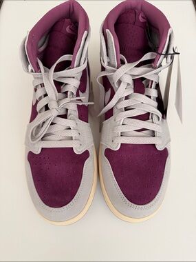 Jordan Women's High-Top Sneakers in Plum and Light Gray